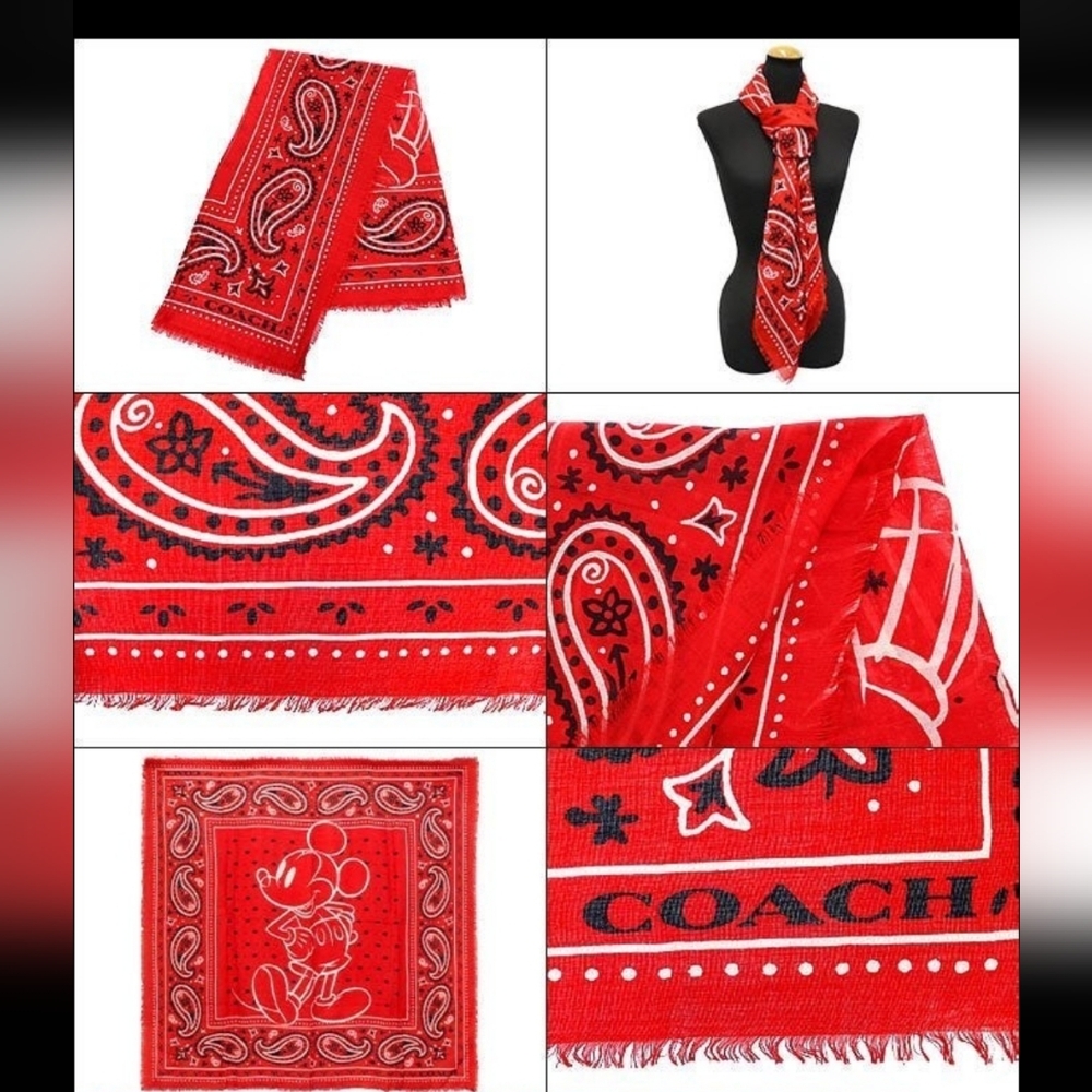 Coach Disney Mickey Mouse Bandana Scarf Red XL 44" x 44" Coach x Disney Shawl ❤️